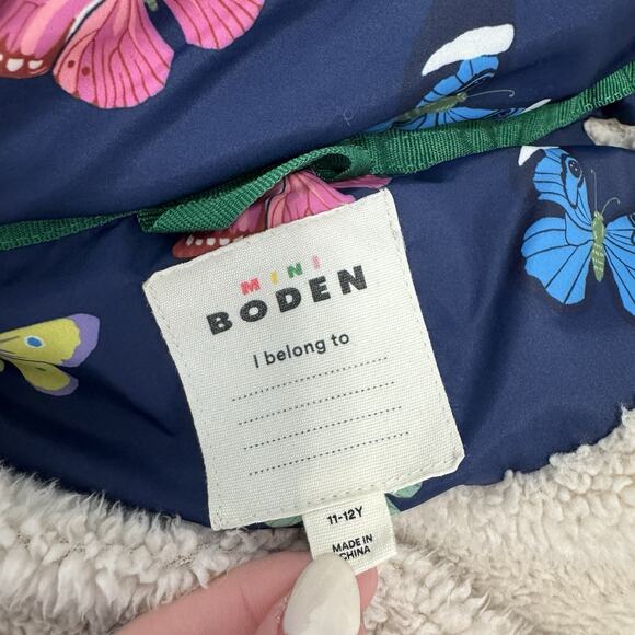 Mini Boden Girls Jacket 11-12 Blue Butterfly Padded Convertible Vest Fleece Line - Picture 11 of 14